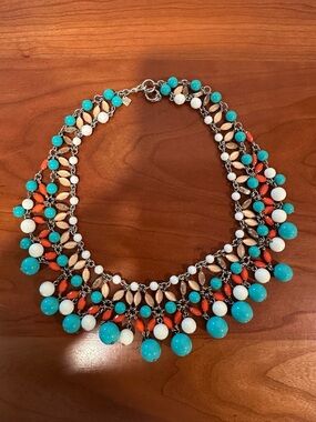 Banana Republic Beaded Statement Necklace & Bracelet - Turquoise, Coral & Cream